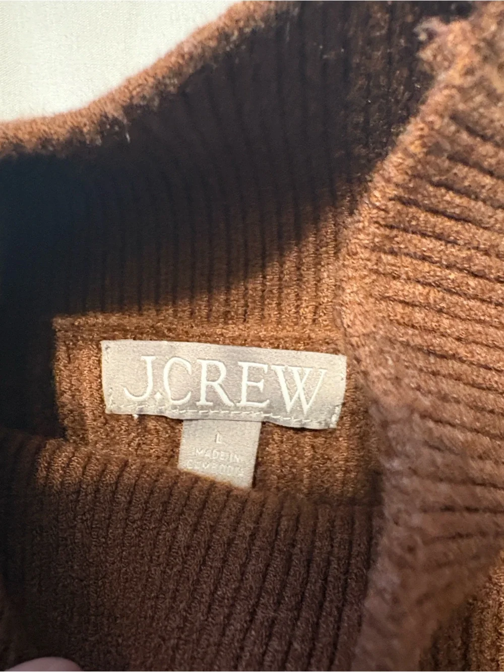 J. Crew Ribbed Turtleneck Sweater in Stretch Yarn Size L Brown Cropped Casual